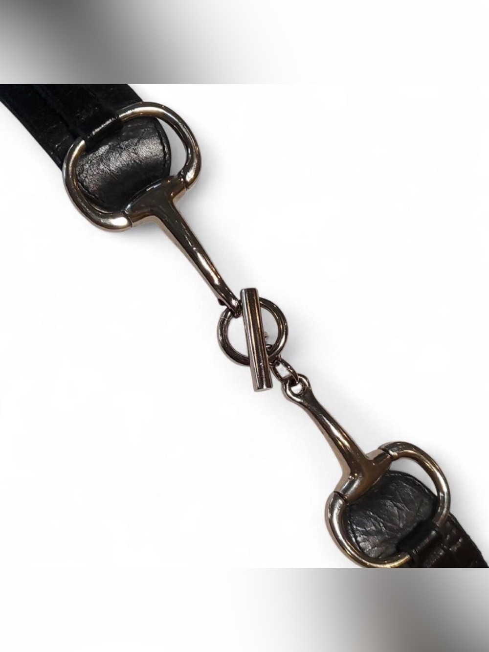 Black Leather Silver Horsebit Belt